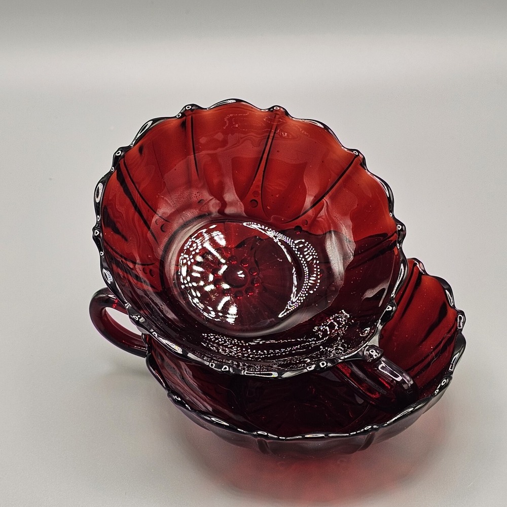 Vintage Anchor Hocking Ruby Red Oyster & Pearl Handled Bowl Depression Glass (2)